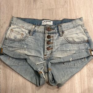 One Teaspoon Light Blue Denim Button Shorts
